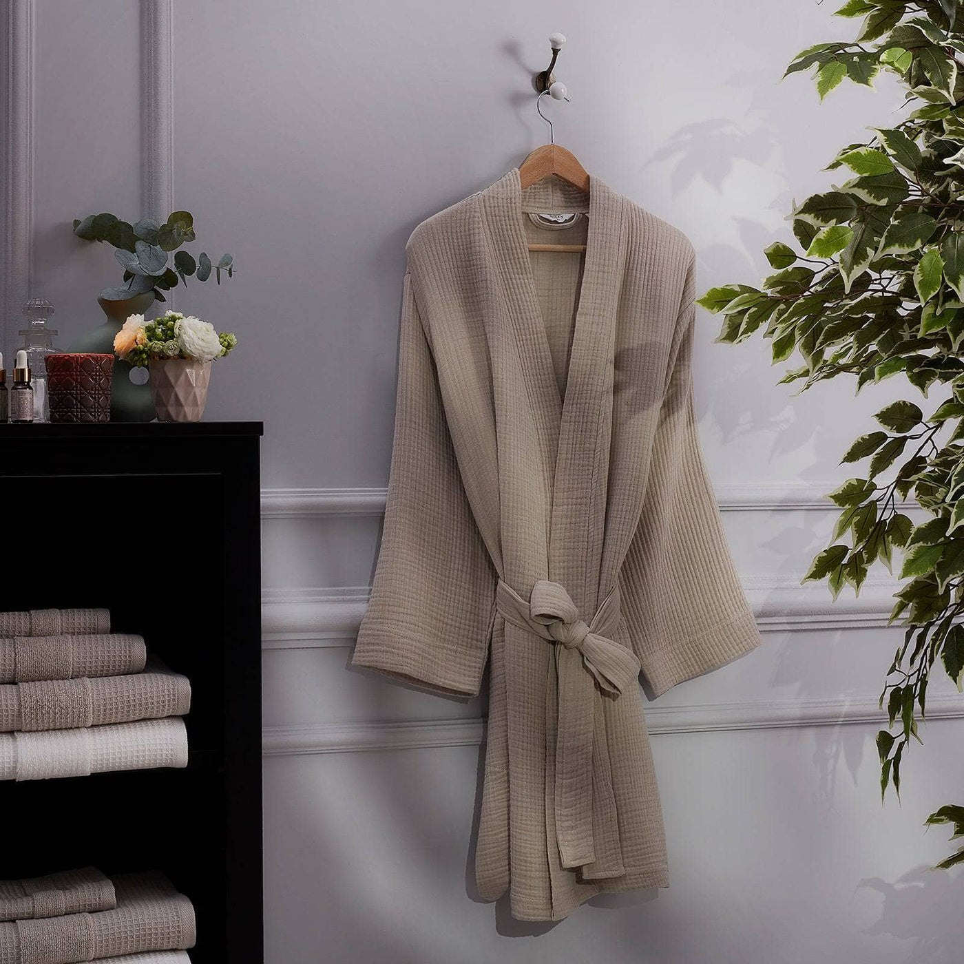 Rika Unisex 100% Turkish Cotton Dressing Gown, Stone Grey, XL Dressing Gowns sazy.com