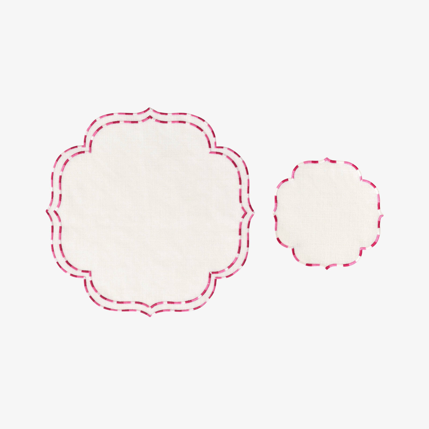 Lawrence Embroidered Placemat and Coaster Set, Fuchsia 1