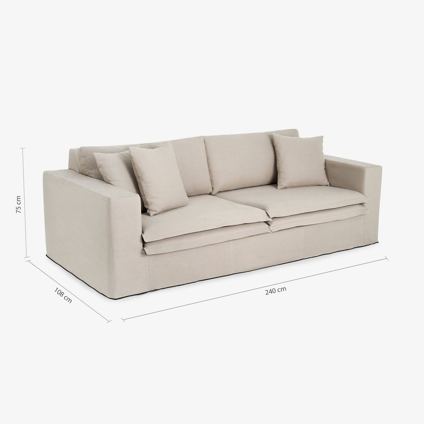 3 Seater Linen Sofa, Dark Mink - 2