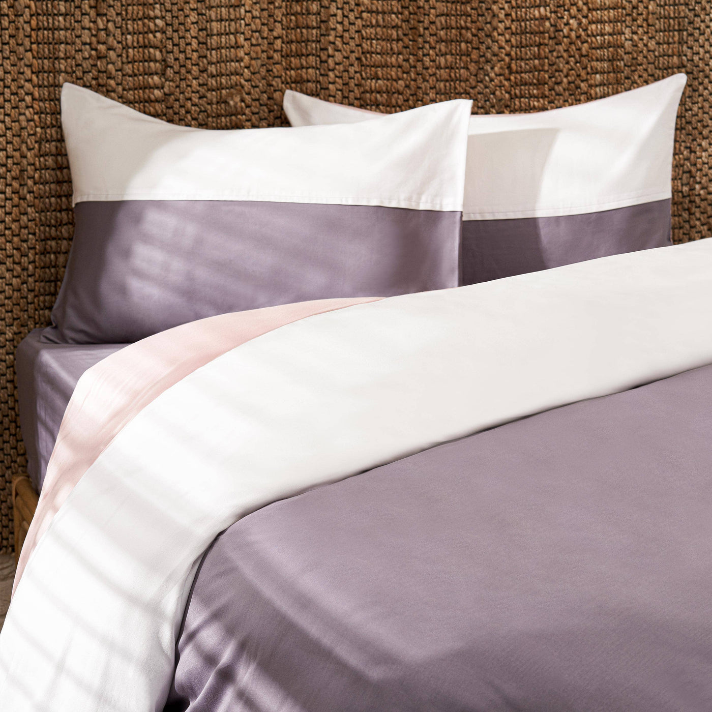 Charles 100% Turkish Cotton Sateen 210 TC Duvet Cover Set, Powder Pink - Grey, Double Size Bedding Sets sazy.com