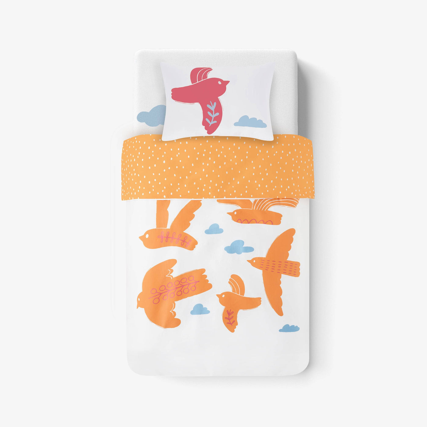 Bird Reversible Duvet Cover Set, Orange - White, 140x200 cm 4