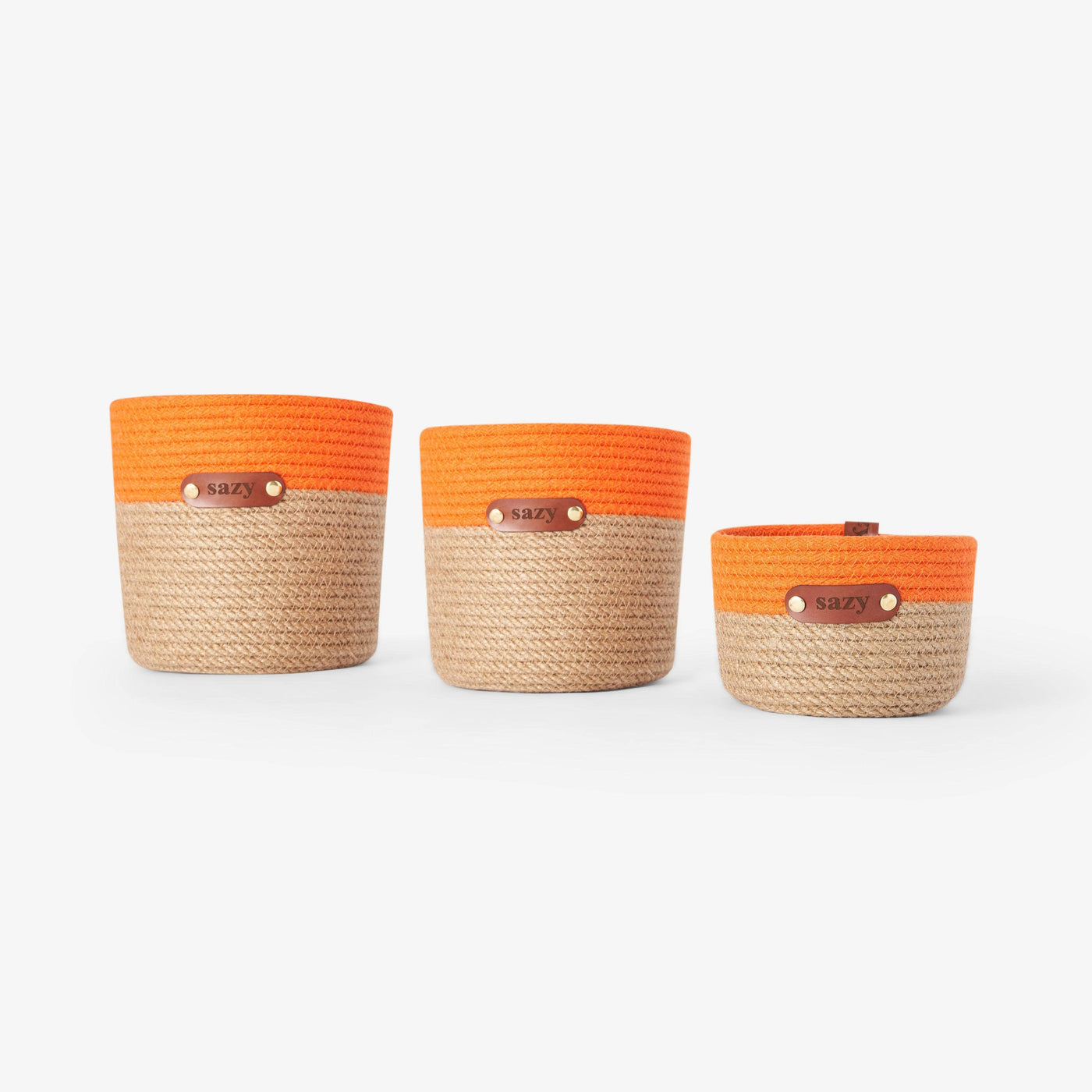 Babel Set of 3 Baskets, Natural - Orange Baskets sazy.com
