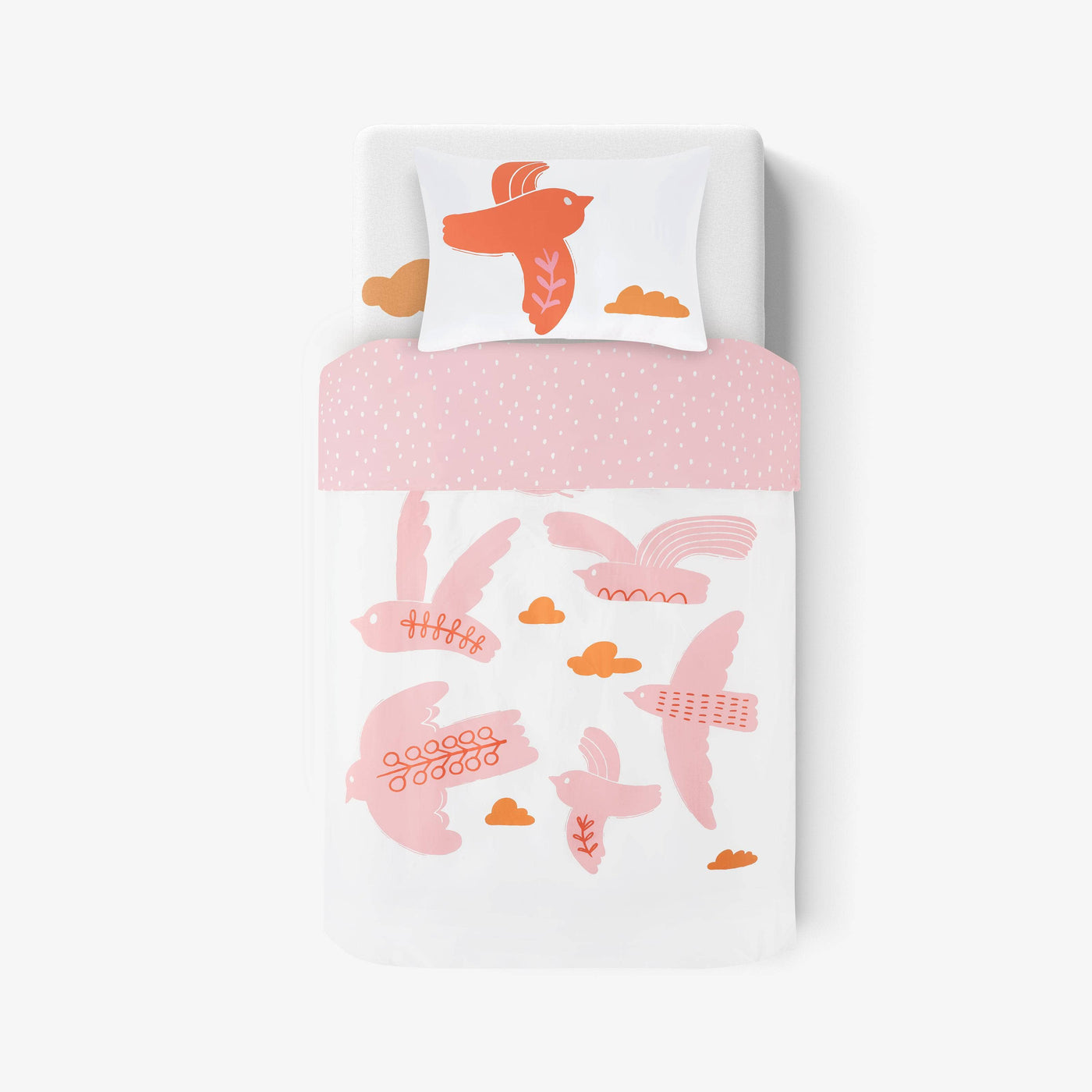 Bird Reversible Duvet Cover Set, Pink - White, 140x200 cm Kids Bedding sazy.com
