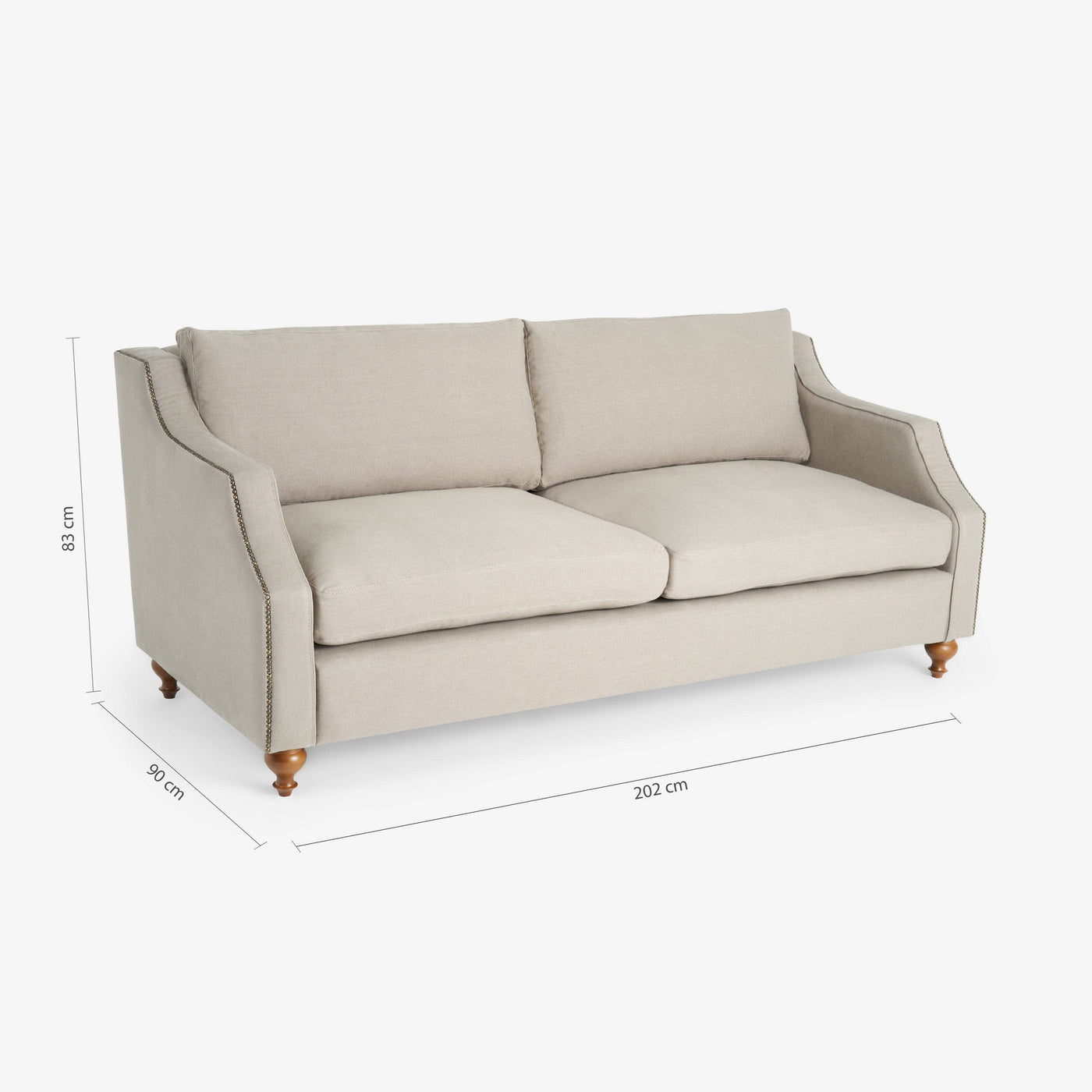 Kristal Linen 3 seater sofa, Dark Mink - 2