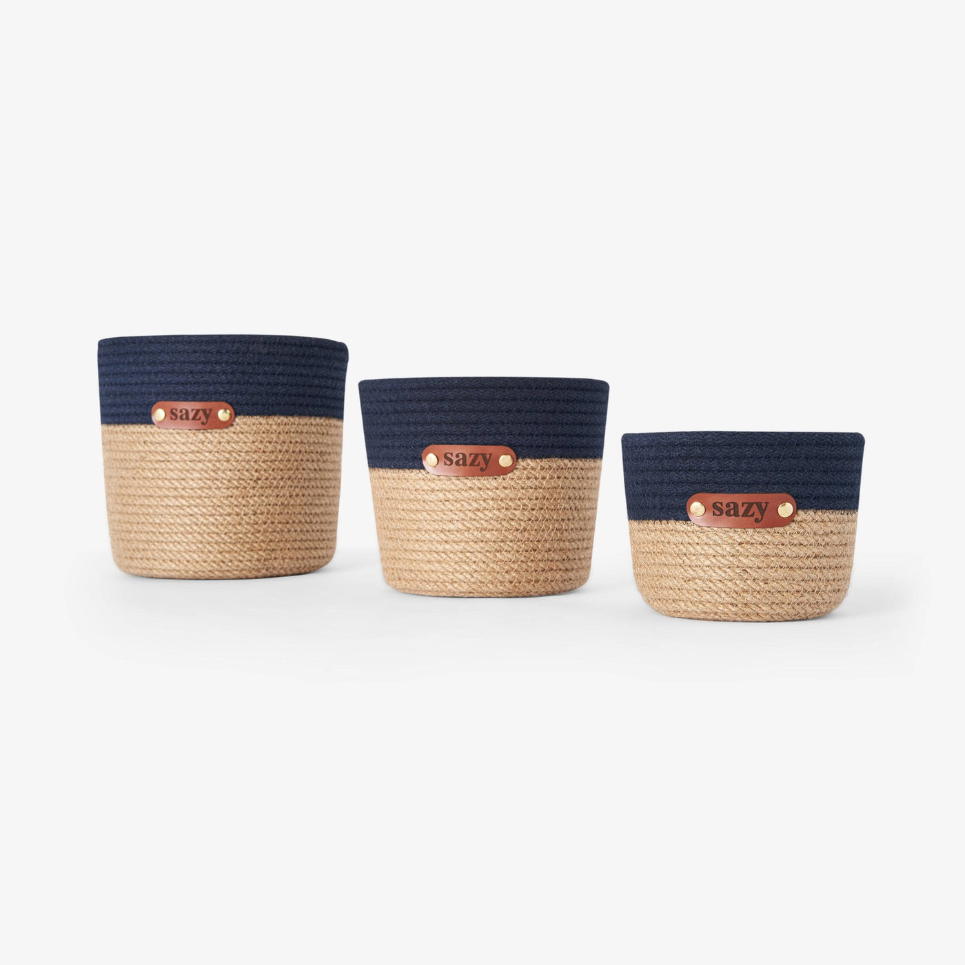 Set of 3 Baskets, Natural - Navy 1
